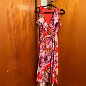 Red and purple SLNY floral dress, bought from department store
